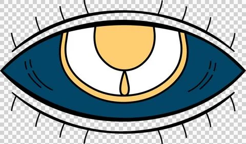 Stylized eye symbol is floating on transparent background showing dark-blue Stock Illustration