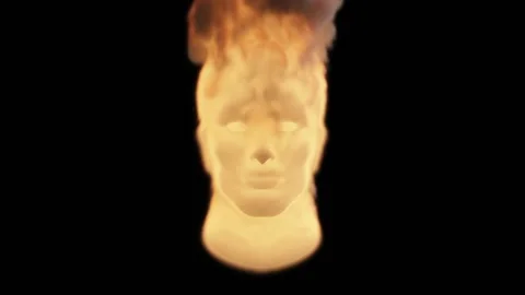 The stylized face of a man exudes fire and smoke. Red-hot face. Stock Footage 170992150