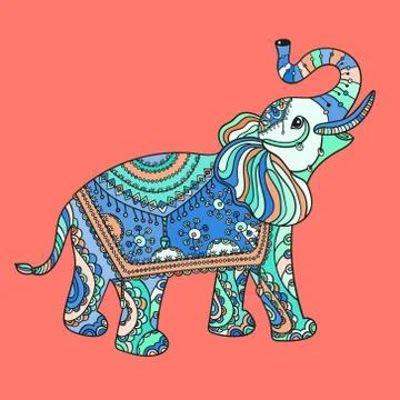 Stylized fantasy patterned elephant Stock Illustration
