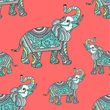 Stylized fantasy patterned elephant Stock Illustration