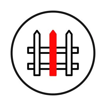 Stylized fence icon within circular boundary emphasizes enclosure with bold.. Stock Illustration