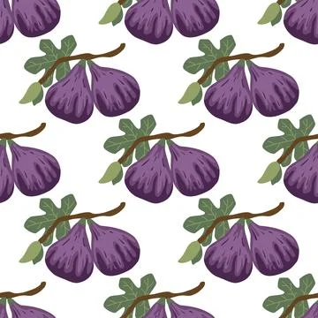 Stylized figs on branch hand drawn seamless pattern Illustrazione stock