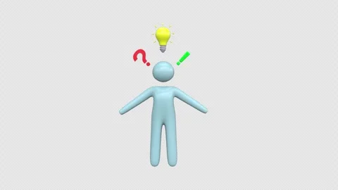 Stylized figure with a light bulb above its head, surrounded by a question .. Stock Footage 305233404