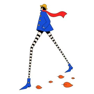 Stylized Figure Walking in Autumn Stock Illustration