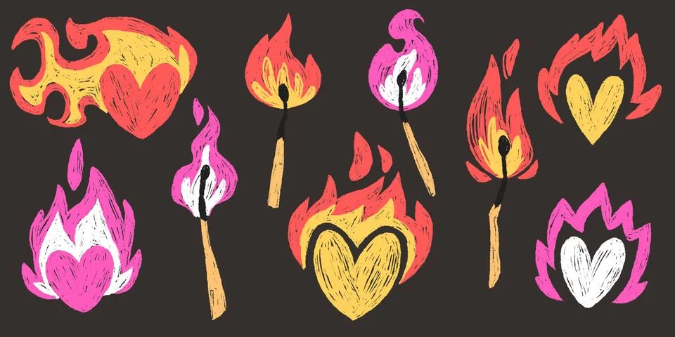Stylized fire elements with graffiti texture Stock Illustration