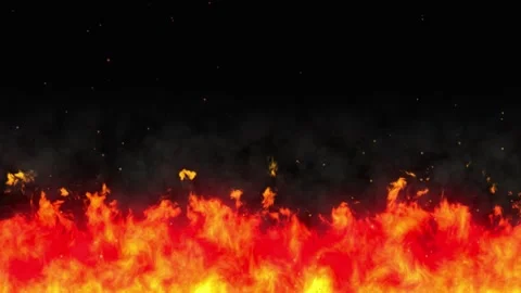 Stylized Fire Flames Burning with Smoke and Floating Embers on Black Screen. 4K Stock Footage 346969111