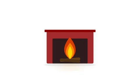 Stylized Fireplace with Animated Dancing Orange Flames and Floating Sparks .. Video stock 346007080