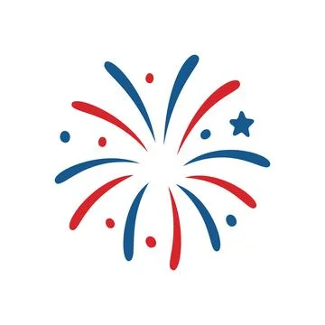 Stylized firework burst with red and blue elements on a white background Stock Illustration