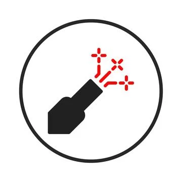 Stylized firework icon in simple black and red design evokes celebration an.. Stock Illustration