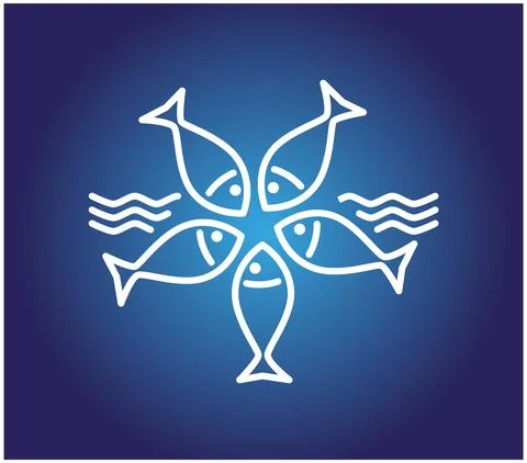 Stylized fish in a circle drawing linear logo symbol Stock Illustration