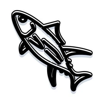 Stylized fish creating dynamic hand drawn outline artwork Stock Illustration