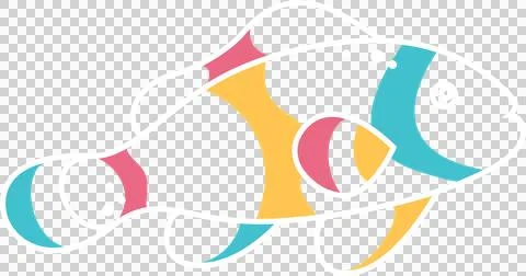 Stylized fish is displaying multicolor geometric patches, white outline and Illustrazione stock
