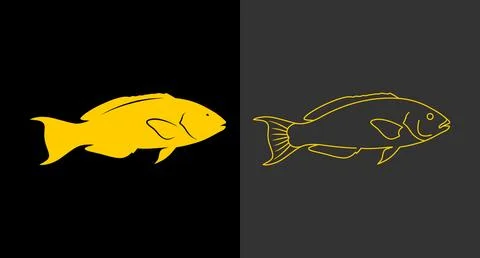 Stylized fish icon design in solid and line art variations with aquatic anima Stock Illustration