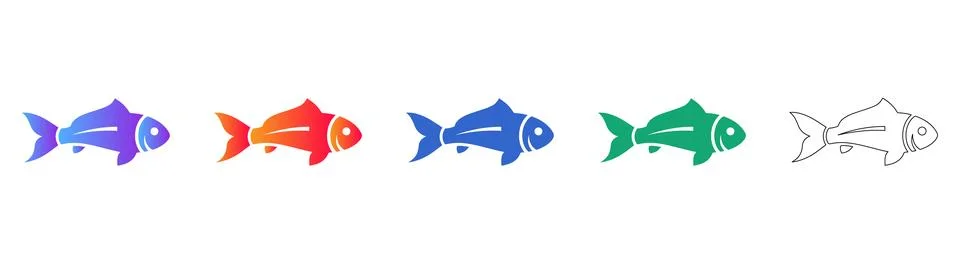 Stylized Fish Icon Set in Multiple Styles 库存插图