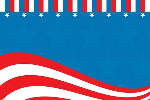 Stylized flag is showing flat design with wavy red stripes, blue starry field, 库存插图