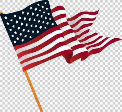 Stylized flat design American flag is rippling on orange pole on transparent 库存插图