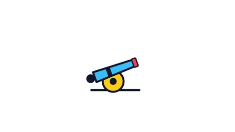 Stylized flat design cannons firing colorful balls on white background Stock Footage 346968321