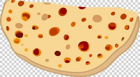 Stylized flat design flatbread is floating on transparent backdrop, showing Illustrazione stock