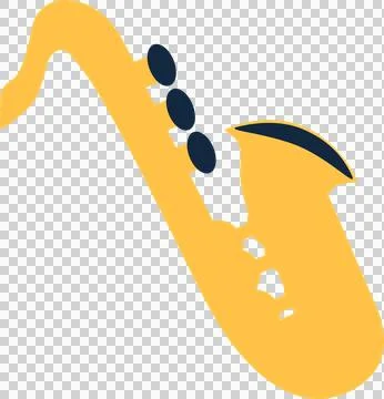 Stylized flat design saxophone is showing brass body with navy keys on Stock Illustration
