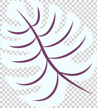 Stylized flat design is showing pale cyan monstera leaf with purple veins on Stock Illustration