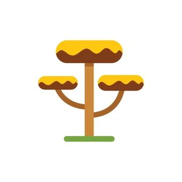 Stylized flat design tree growing on grass with yellow crown Stock Illustration