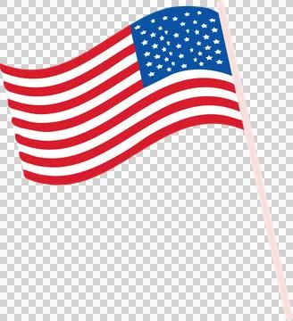 Stylized flat design US flag is waving gently from light flagpole over Stock Illustration