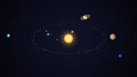 A stylized flat illustration featuring a solar system diagram with the glow.. Stockbeeldmateriaal 346981096