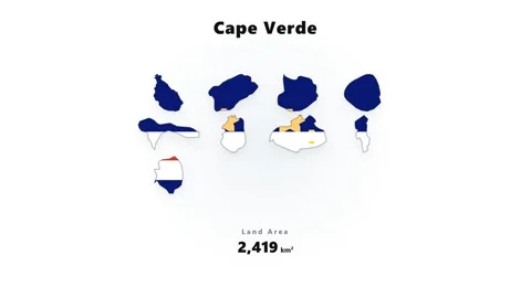 Stylized flat map of Cape Verde islands with centered blue silhouettes on white Stock Footage 345687628