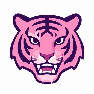 Stylized Flat Vector Illustration of a Single Pink and Purple Tiger Head wi.. 库存插图