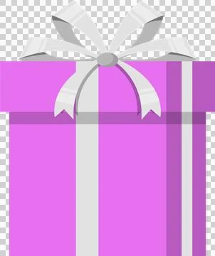 Stylized, flat vector image of a purple gift box with vertical stripes and .. Stock Illustration