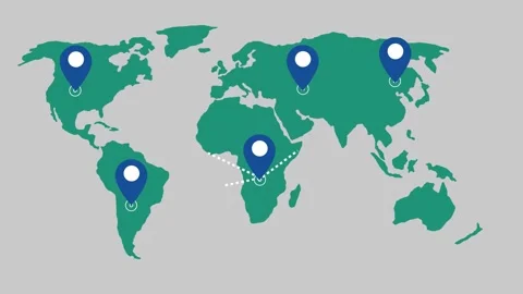 Stylized flat world map location pins connected dotted lines converging ani.. Stock Footage 337062699