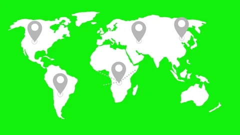 Stylized flat world map location pins connected dotted lines converging ani.. Stock Footage 337062745