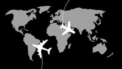 Stylized flat world map with two airplanes and dotted flight paths simple t.. Stock Footage 337062298