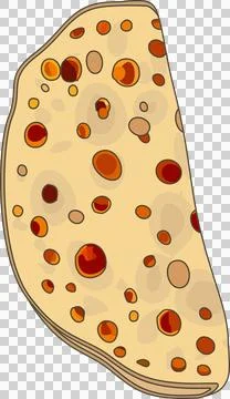 Stylized flatbread piece is rotating in flat design with brown orange dots, Illustrazione stock