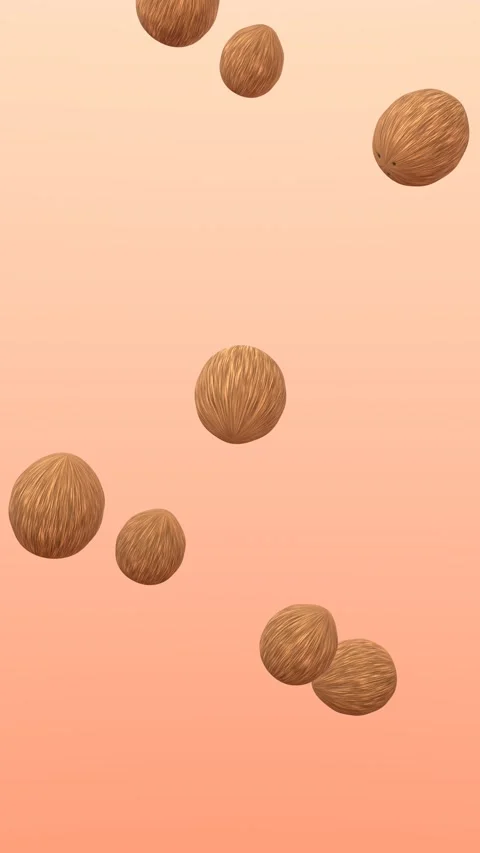 Stylized floating brown coconuts on gradient background. 2d animation Stock Footage 341999703