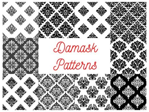 Stylized floral damask seamless patterns Illustrazione stock