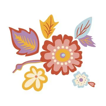 Stylized floral decor, flat style, spring bouquet, summer motif. Stock Illustration