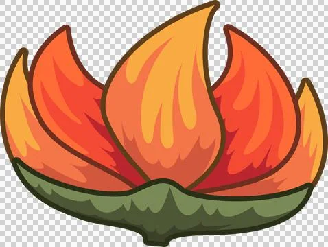 Stylized flower bloom is floating in flat vector art with flame-shaped petals, Stock Illustration