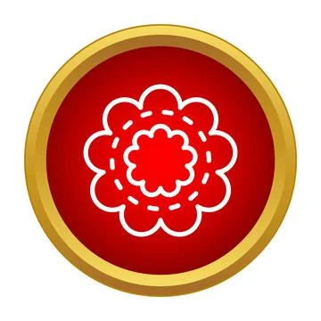 Stylized flower icon in red circle gold frame Stock Illustration