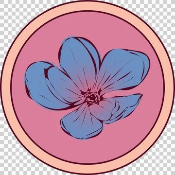 Stylized flower is showing blue gradient petals in pink peach badge on clear Ilustración de archivo