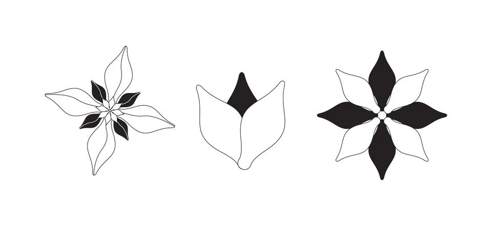 Stylized flowers 2D line objects set Stock Illustration