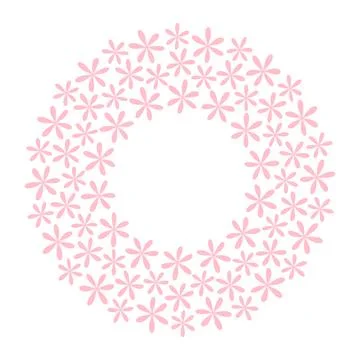 Stylized flowers Circular Frame border in trendy soft pink. Monochrome Copy Stock Illustration