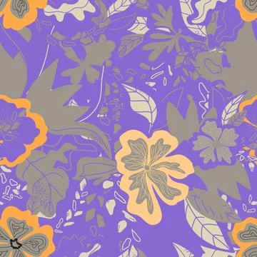 Stylized flowers in flat style hand drawn vector seamless pattern neon, pop a Stock Illustration