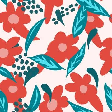 Stylized flowers in flat style. Vector seamless pattern.. Stock Illustration