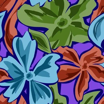 Stylized flowers in flat style. Vector seamless, overlapping, repeating patte Stock Illustration