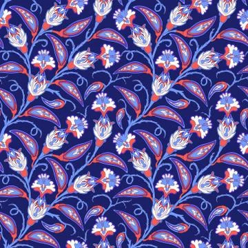 Stylized flowers seamless pattern. Decorative oriental floral background. Stock Illustration