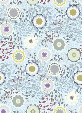Stylized flowers on a spotted background make up a vector seamless pattern .. Stock Illustration