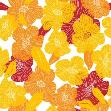 Stylized flowers Vector seamless overlapping pattern Stock Illustration
