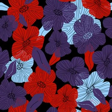 Stylized flowers Vector seamless overlapping pattern 스톡 일러스트