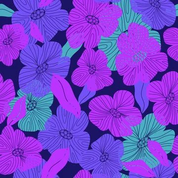 Stylized flowers Vector seamless overlapping pattern Stock Illustration